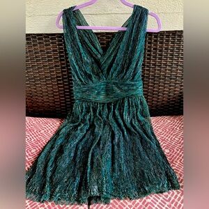 Lulu’s Ailey Gold Teal Blue Skater Dress NWT SZ S